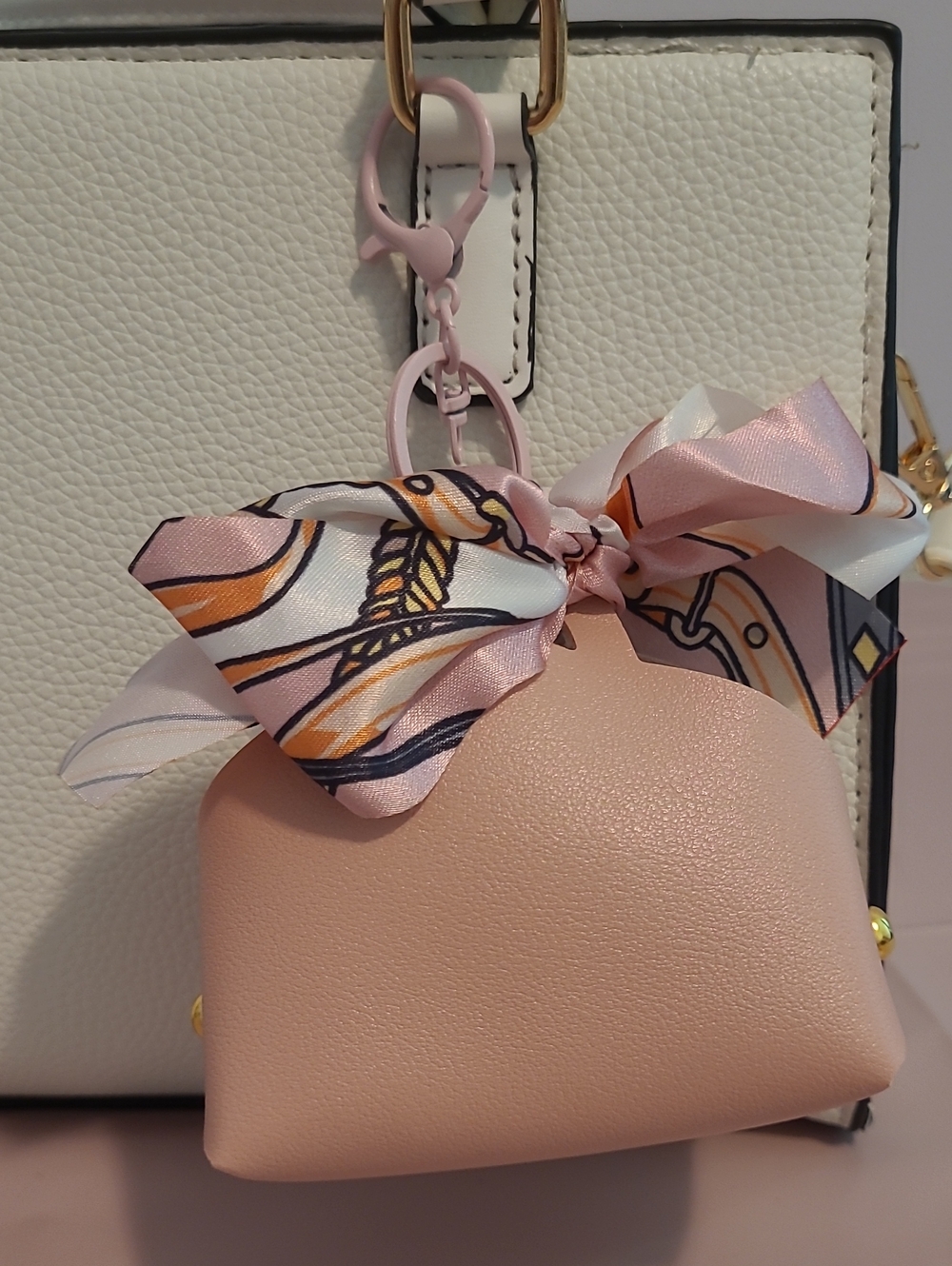 Women's Pink Mini Pouch Bag with Scarf Accent